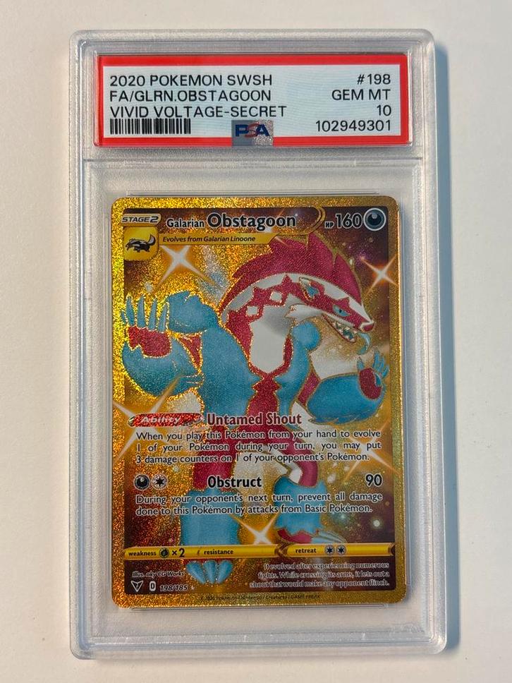 Galarian Obstagoon - Vivid Voltage Secret - PSA 10 #198, Hobby en Vrije tijd, Verzamelkaartspellen | Pokémon, Zo goed als nieuw