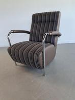 2x Leolux Scylla Fauteuil Hoog Gestreept Stof - Bruin Leer, Huis en Inrichting, Fauteuils, Metaal, 75 tot 100 cm, Ophalen of Verzenden