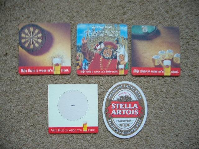 5 oude Stella Artois bierviltjes, Verzamelen, Biermerken, Viltje(s), Stella Artois, Ophalen of Verzenden