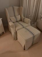 Westwing fauteuil + voetenbank - Jute streep, Huis en Inrichting, Fauteuils, Ophalen, Zo goed als nieuw, Stof, 75 tot 100 cm