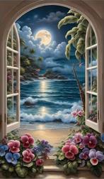 Diamond painting raamuitzicht zee 40x70, Ophalen of Verzenden, Nieuw, Knutselwerk