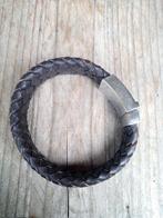 Leren heren armband 21 cm, Ophalen, Zo goed als nieuw, Bruin, Leer