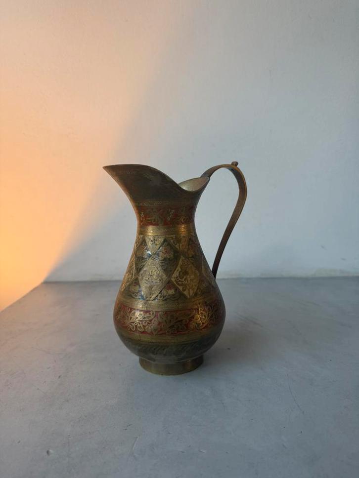Vintage messing kannetje met oosterse gravures, Antiek en Kunst, Antiek | Koper en Brons, Ophalen of Verzenden