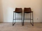 Twee barkrukken cognak kunstleder zitvlak 73cm, Ophalen, Met voetsteun, 60 tot 90 cm, Leer