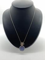 S754 Prachtige zilveren ketting met hanger ananas, Met edelsteen, Ophalen of Verzenden, X, Zilver