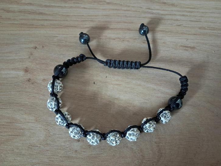 Armband Shamballa zwart / zilver, Sieraden, Tassen en Uiterlijk, Armbanden, Zo goed als nieuw, Overige materialen, Zwart, Met strass