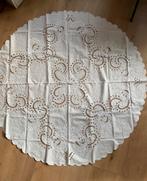 MOOI VINTAGE RICHELIEU TAFELKLEED, WIT OP WIT, Ø 146 cm, Ophalen of Verzenden, Gebruikt, Rond