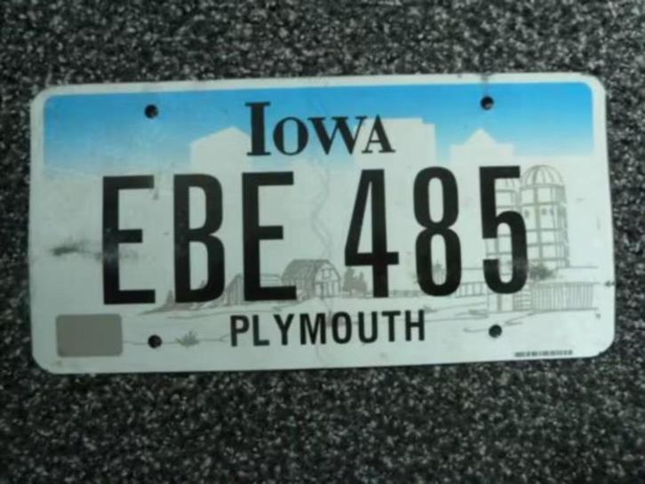 Kentekenplaat licenseplate Iowa Plymouth USA, Verzamelen, Automerken, Motoren en Formule 1, Gebruikt, Auto's, Verzenden