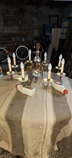 Vintage kroonluchter met Delfts blauw accent, Ophalen, Gebruikt, Glas, Vintage