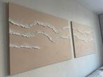 2 stuks beige schilderijen met structuur, Ophalen of Verzenden