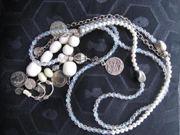 NIEUW: BOHO STYLE IBIZA ketting wit transparant beads coins beschikbaar voor biedingen