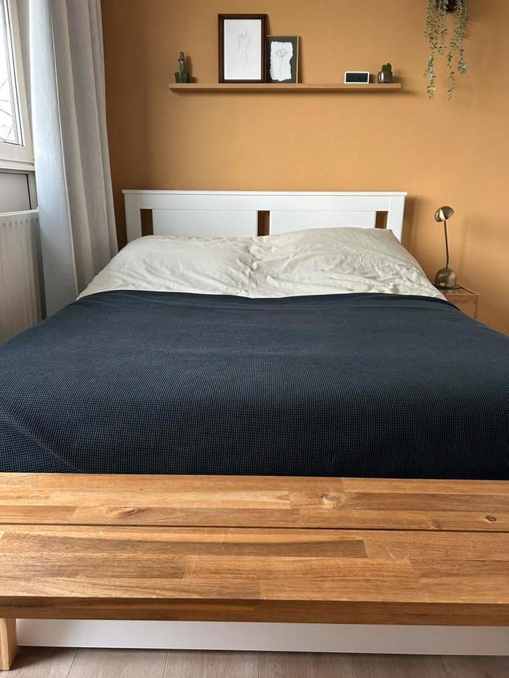 Songesand IKEA bed 140x200, Huis en Inrichting, Slaapkamer | Bedden, Gebruikt, Tweepersoons, 140 cm, Hout, Wit, Ophalen