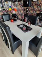 Hooglans eettafel met vaste glasplaat zgan, Huis en Inrichting, Tafels | Eettafels, Zo goed als nieuw, Vijf personen of meer, Rechthoekig