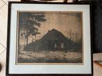 Ets van plaggenhut in Blaricum door JJ Koeman, Antiek en Kunst, Kunst | Etsen en Gravures, Ophalen of Verzenden