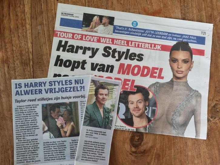 Artikelen Harry Styles (Telegraaf 2023), Verzamelen, Tijdschriften, Kranten en Knipsels, Knipsel(s), 1980 tot heden, Ophalen of Verzenden