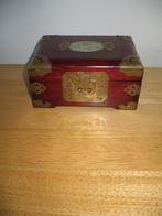 Sieraden Doosje *Rozenhout Koperbeslag en Jade Vintage, Ophalen of Verzenden