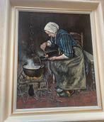 Klassiek schilderij: Vrouw aan het koken, Iv. Sog gesigneerd, Ophalen of Verzenden