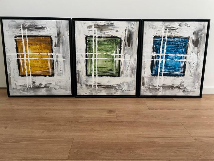 Abstracte Schilderijen Set van 3, Gesigneerd B. Williams, Antiek en Kunst, Kunst | Schilderijen | Abstract, Ophalen of Verzenden