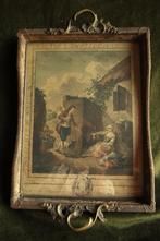 Antiek Frans Napoleon III dienblad met gravure c.1860, Antiek en Kunst, Ophalen of Verzenden