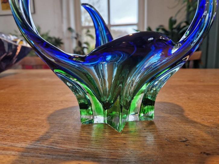 Vintage blauw groene Murano schaal / vaas - goede staat, Antiek en Kunst, Antiek | Glas en Kristal, Ophalen of Verzenden