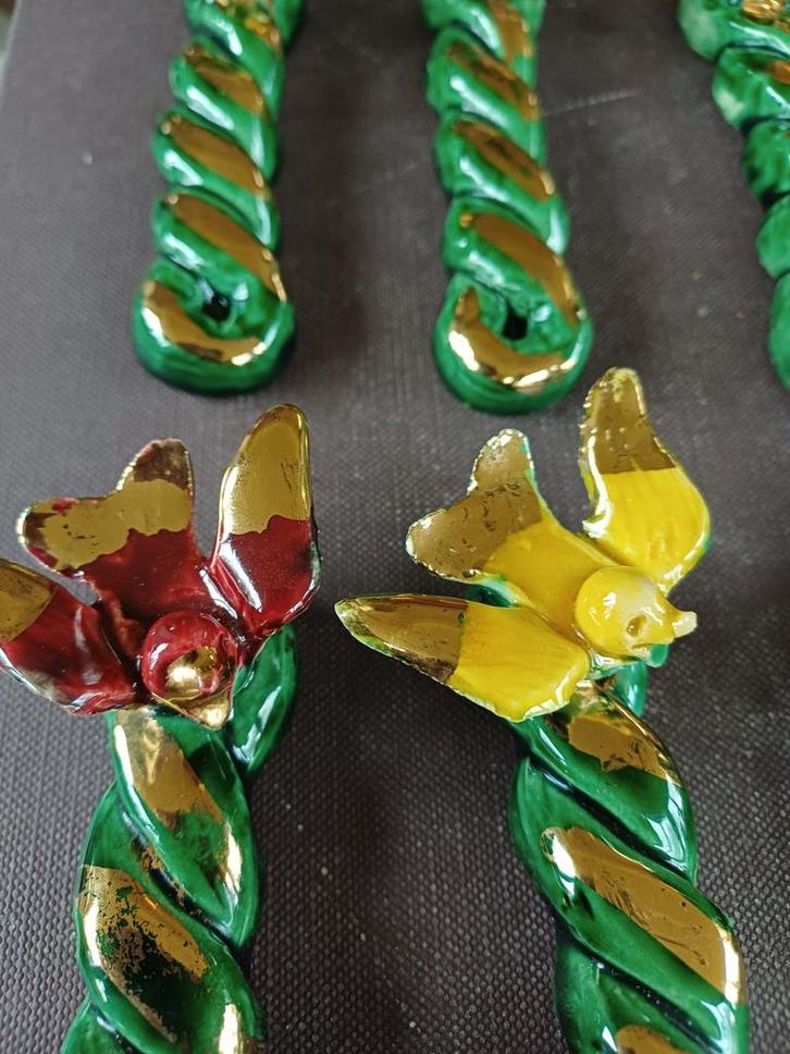 Franse brocante 10 Messenleggers kerst Vogels barbotine, Antiek en Kunst, Curiosa en Brocante, Ophalen of Verzenden