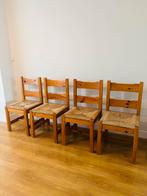 Set vintage biezen eetkamerstoelen, Huis en Inrichting, Stoelen, Ophalen, Riet of Rotan, Gebruikt, Bruin