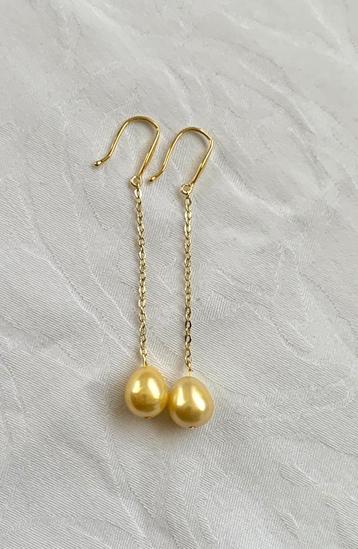Parel Oorbellen van Natuurlijke Champagne Gouden Parels 14K beschikbaar voor biedingen