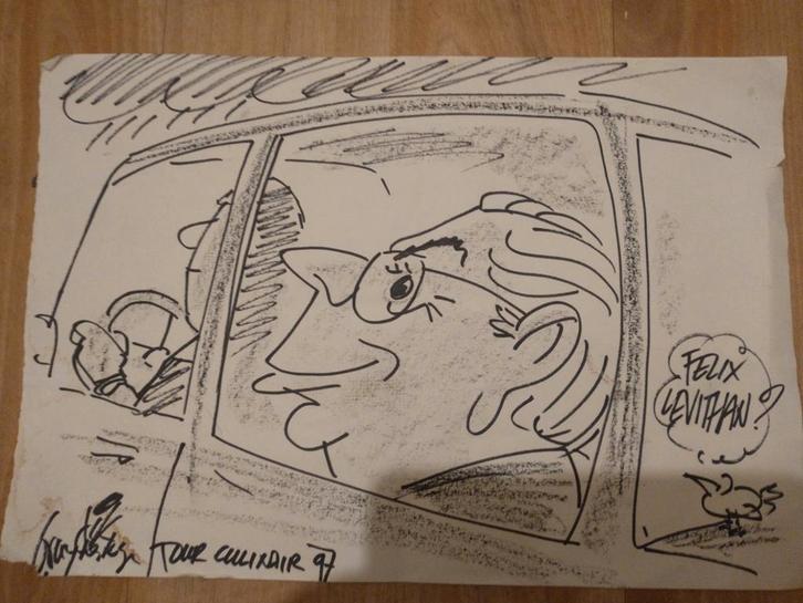 Dik Bruynesteyn karikatuur: Felix Levithan. Original 1997, Antiek en Kunst, Kunst | Tekeningen en Foto's, Ophalen of Verzenden