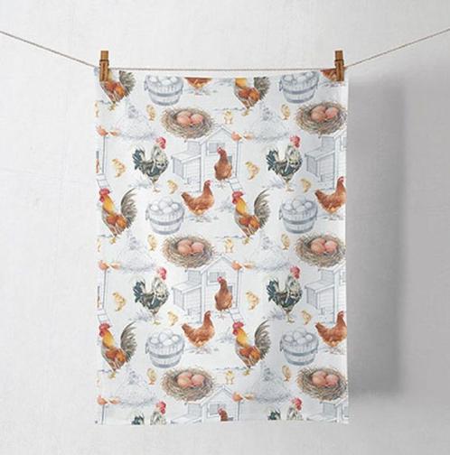 Nieuw, Keukendoekset (2) Chicken Farm 50x70 cm, 100% katoen, Huis en Inrichting, Keuken | Textiel, Nieuw, Theedoek of Handdoek