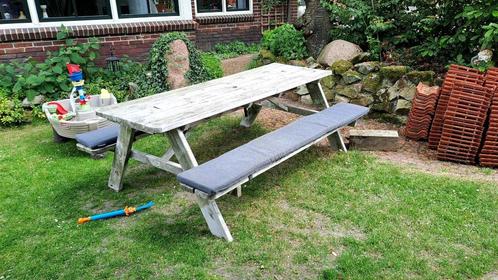 Whitewash picknicktafel met koelbak, Tuin en Terras, Picknicktafels, Gebruikt, Rechthoekig, Hout, Ophalen