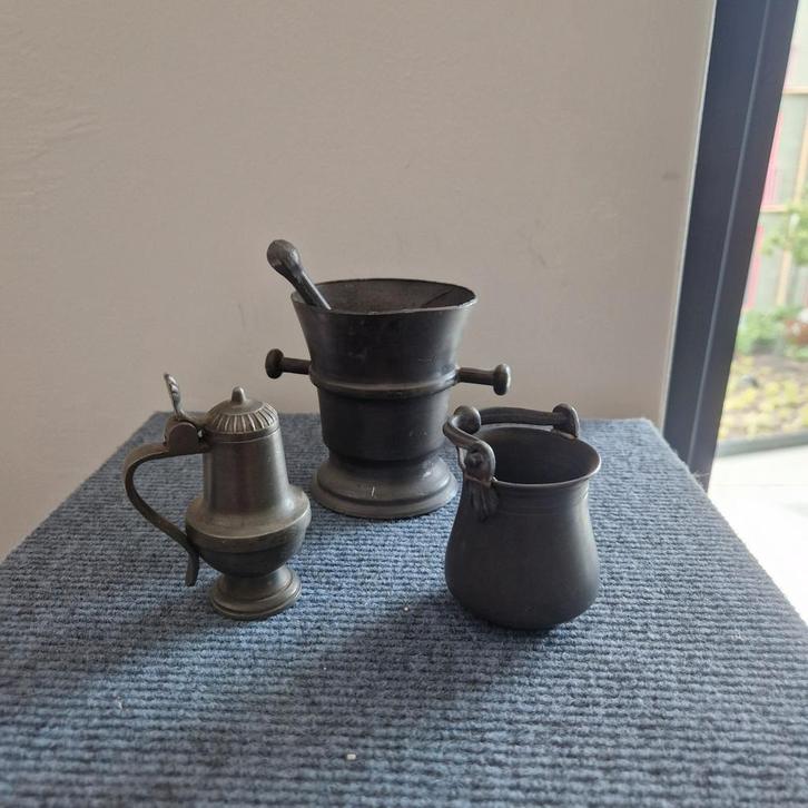 Miniatuur Tin Set - 3 Delig, Antiek en Kunst, Antiek | Tin, Ophalen of Verzenden