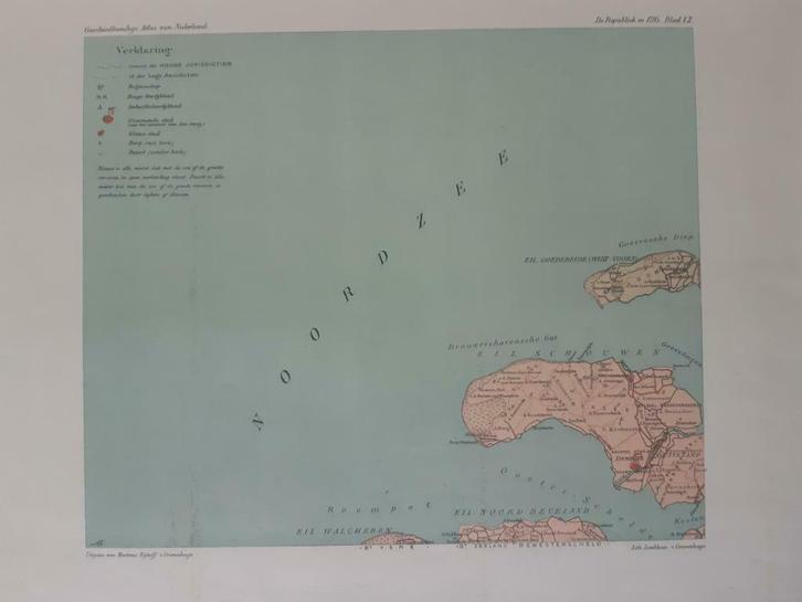 B123/ Plattegrond Noordzee en Zeeland in 1795 litho uit 1913, Antiek en Kunst, Kunst | Litho's en Zeefdrukken, Ophalen of Verzenden