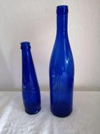 2 Blauwe glazen flessen/vazen      NIEUW, Blauw, Nieuw, Ophalen of Verzenden, Glas