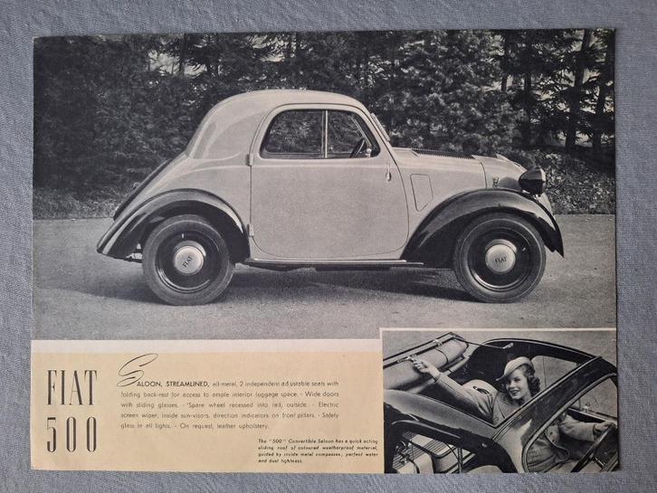 Leaflet FIAT 500 Saloon / Convertible Saloon - UK, Boeken, Auto's | Folders en Tijdschriften, Gelezen, Overige merken, Ophalen of Verzenden