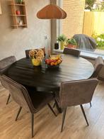 Zwarte mango houten eettafel 150 rond (6prs), Huis en Inrichting, Tafels | Eettafels, Ophalen, 100 tot 150 cm, Rond, Zo goed als nieuw