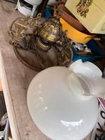 Vintage kroonluchter met witte glazen kap, Antiek en Kunst, Ophalen of Verzenden