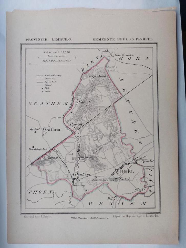 21 / Gemeente Heel en Panheel Limburg Litho door J. Kuyper, Antiek en Kunst, Kunst | Litho's en Zeefdrukken, Ophalen of Verzenden