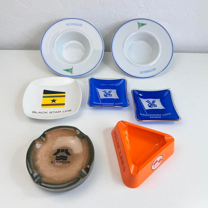 Vintage asbakken - verschillende scheepvaart maatschappijen, Verzamelen, Scheepvaart, Zo goed als nieuw, Gebruiksvoorwerp, Motorboot