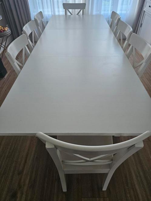 Ikea eettafel met Ingolf stoelen, Huis en Inrichting, Tafels | Eettafels, Zo goed als nieuw, 50 tot 100 cm, 200 cm of meer, Vijf personen of meer