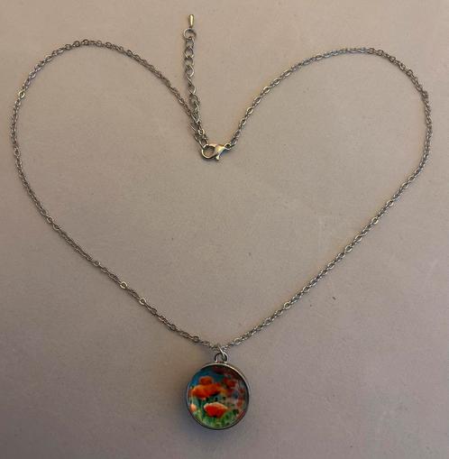 Ketting met glashanger klaproos, Sieraden, Tassen en Uiterlijk, Kettingen, Nieuw, Overige materialen, Ophalen of Verzenden