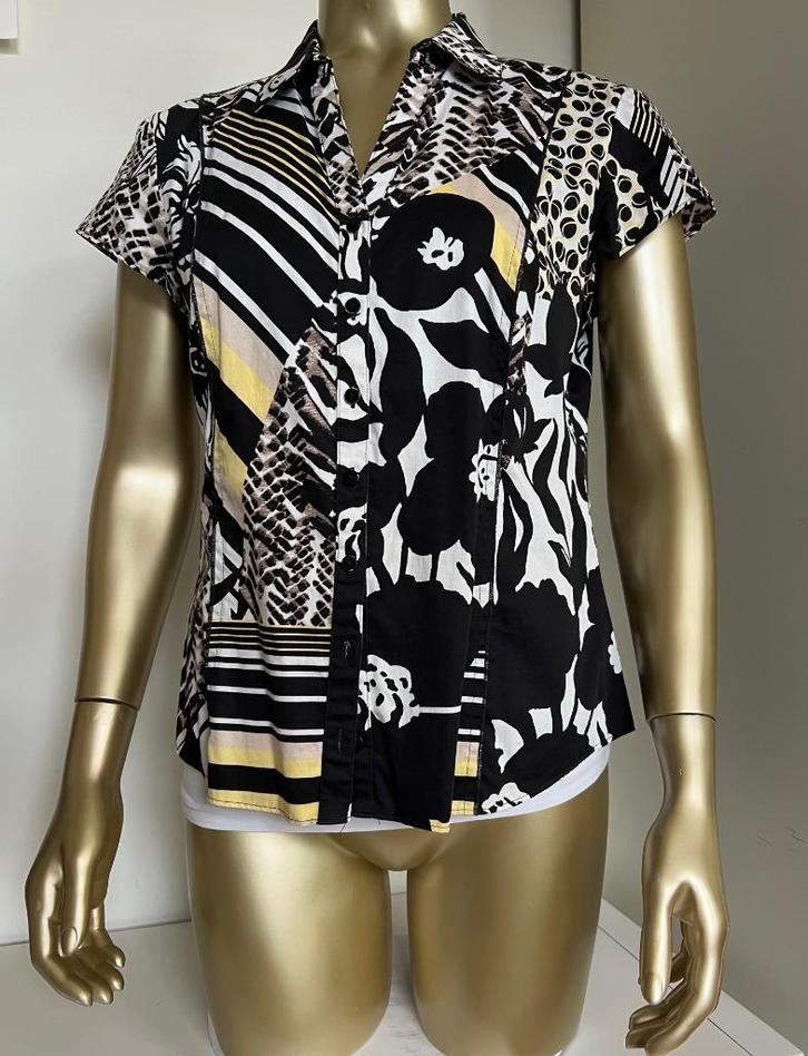 Blouse, jasje korte mouwen, zwart-wit-geel, Gerry Weber mt38, Kleding | Dames, Blouses en Tunieken, Zo goed als nieuw, Maat 38/40 (M)