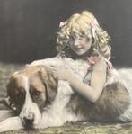 1908 meisje lang blond haar grote hond Sint Bernard, Verzamelen, Verzenden, Voor 1920, Gelopen, Overige thema's