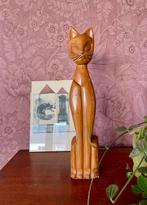 Kat vintage houten beeld, Antiek en Kunst, Kunst | Designobjecten, Ophalen of Verzenden