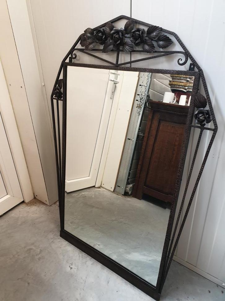 Antieke vintage smeedijzeren grote kwaliteit spiegel, Antiek en Kunst, Antiek | Spiegels, 50 tot 100 cm, 100 tot 150 cm, Rechthoekig
