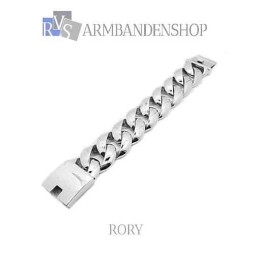 Rvs zilver staal look a like brede armband heren "Rory", Sieraden, Tassen en Uiterlijk, Armbanden, Nieuw, Staal, Zilver, Ophalen of Verzenden