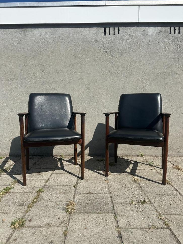 Vintage Impala Teak stoelen – Scandinavisch (set van 2), Huis en Inrichting, Stoelen, Gebruikt, Twee, Hout, Kunststof, Leer, Zwart