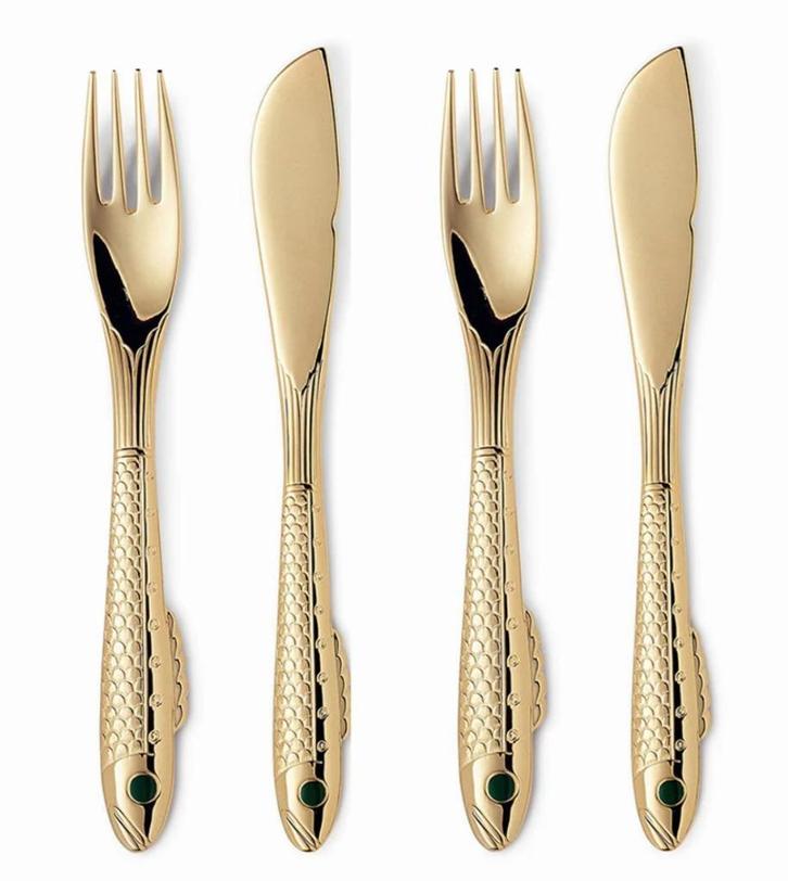 Nieuw in verpakking design visbestek van Gense Nobel goud, Huis en Inrichting, Keuken | Bestek, Nieuw, Ophalen of Verzenden