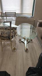 Vania Salontafel - Bladgoud & Plexiglas goud messing, Huis en Inrichting, Tafels | Salontafels, Gebruikt, 100 tot 150 cm, Glas