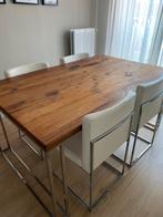 Eettafel hout met 4 leren stoelen, Huis en Inrichting, Tafels | Eettafels, Ophalen, Gebruikt, 50 tot 100 cm, 150 tot 200 cm