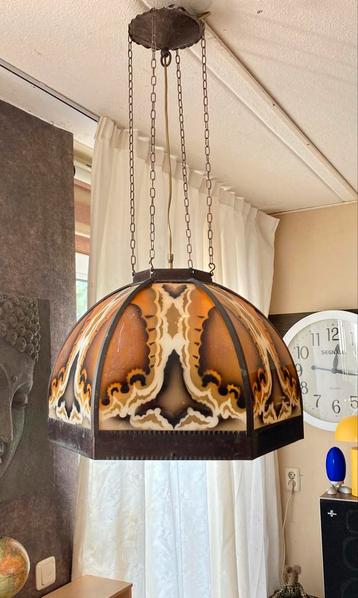 Antieke Amsterdamse School hanglamp gebogen glas Art Deco. beschikbaar voor biedingen